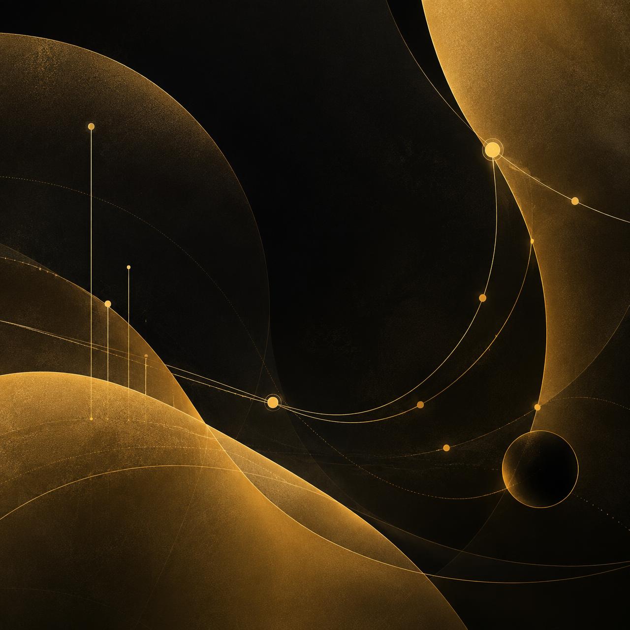Abstract graphic of amber arcs and connected nodes representing the flow of a payment transaction